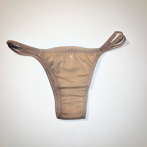 Beige tanga - Egyptian cotton white strass effect detail