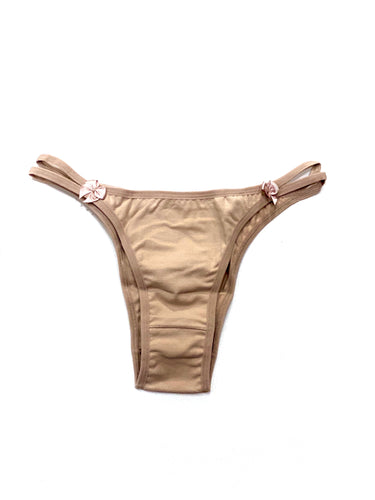 Beige Tanga - Basic cotton with satin bow detail